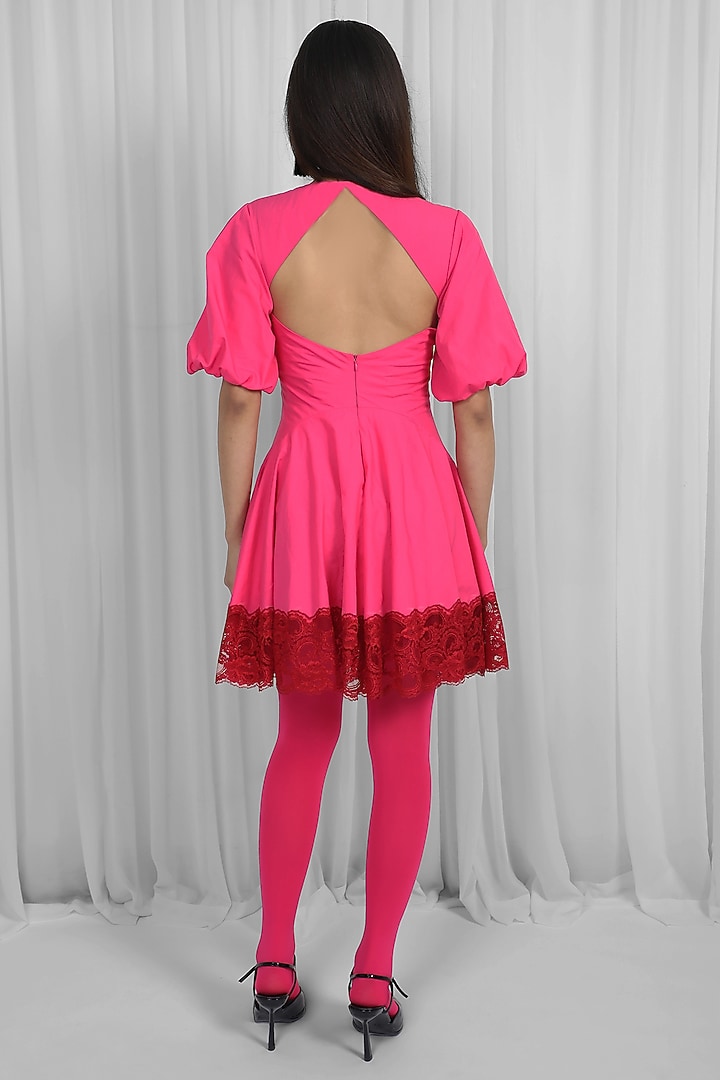 Red & Pink Cotton Lace Mini Vacation Dress by LEH STUDIOS at Pernia's Pop Up Shop