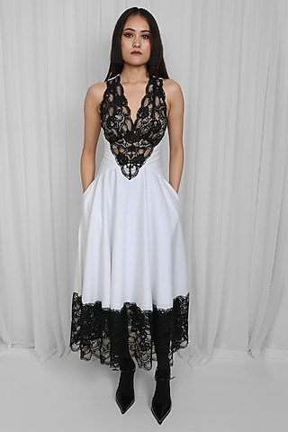 Black & White Cotton Paneled Dress by LEH STUDIOS