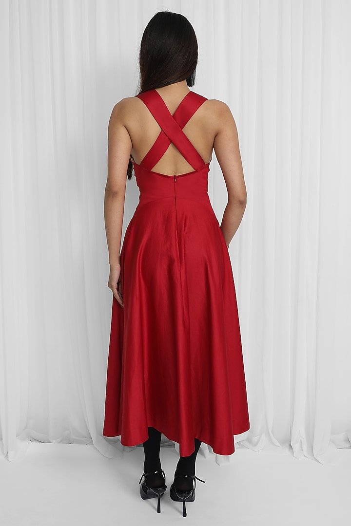 Red Cotton Midi Vacation Dress by LEH STUDIOS at Pernia's Pop Up Shop