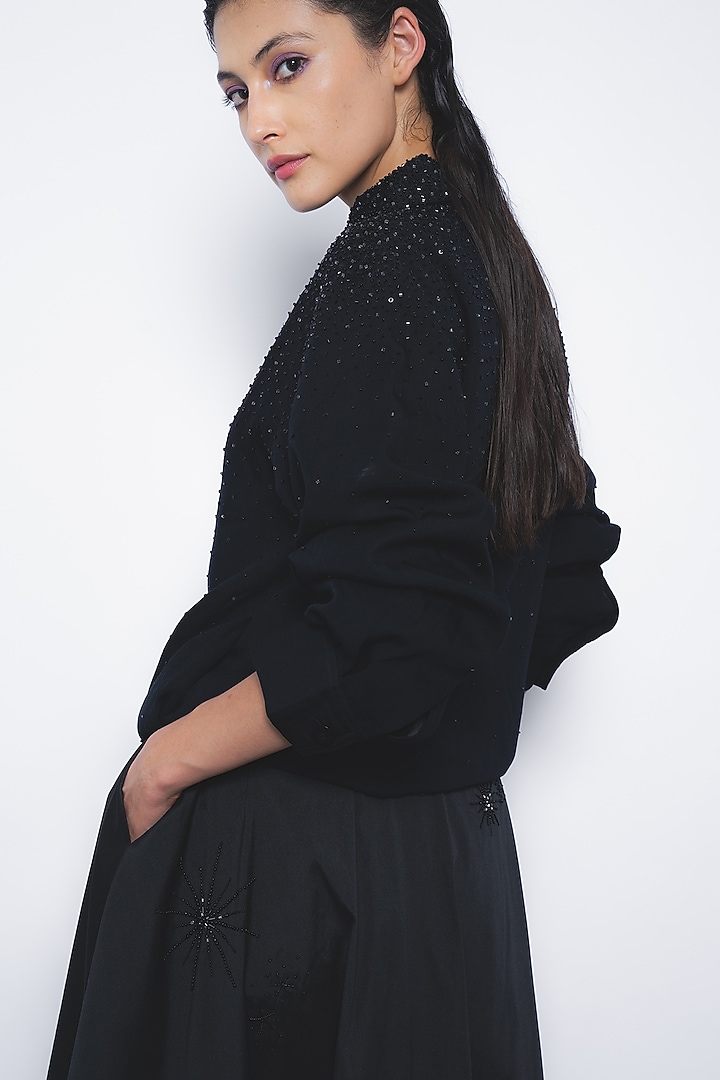 Black Linen Zipper Jacket by LEH STUDIOS at Pernia's Pop Up Shop