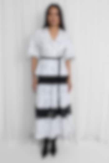 Black & White Cotton Polka Dot Printed Layered Midi Vacation Dress by LEH STUDIOS at Pernia's Pop Up Shop