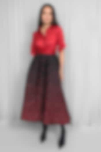 Red & Black Silk Organza Sequin Embellished Midi Vacation Dress by Leh at Pernia's Pop Up Shop