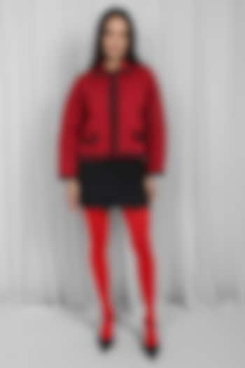 Red & Black Cotton Twill Jacket by Leh at Pernia's Pop Up Shop