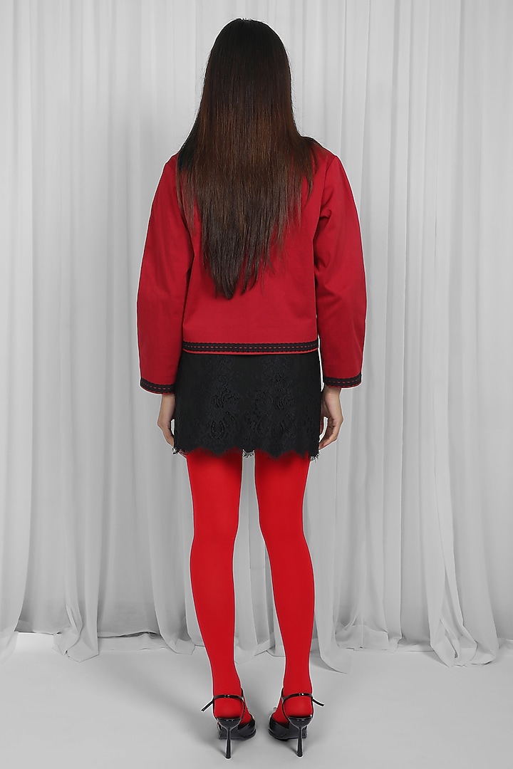 Red & Black Cotton Twill Jacket by LEH STUDIOS at Pernia's Pop Up Shop