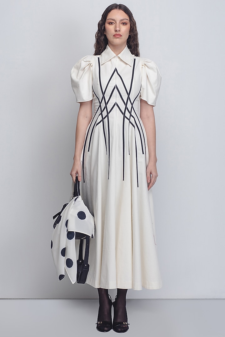 White & Black Cotton Vacation Dress by LEH STUDIOS at Pernia's Pop Up Shop