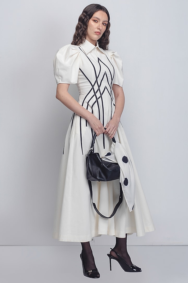 White & Black Cotton Vacation Dress by LEH STUDIOS at Pernia's Pop Up Shop