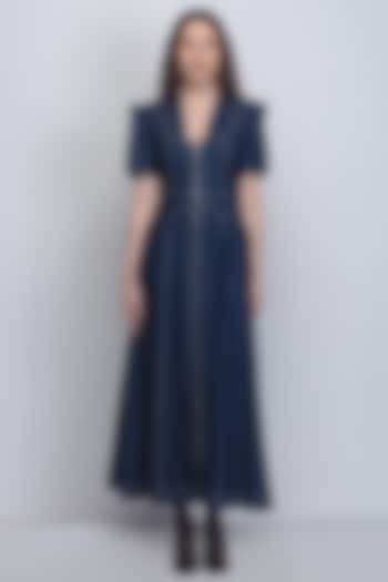 Blue Cotton Khadi Denim Vacation Dress by LEH STUDIOS at Pernia's Pop Up Shop
