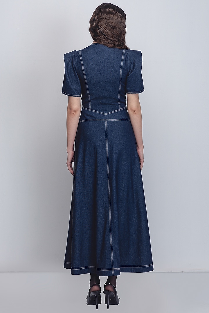 Blue Cotton Khadi Denim Vacation Dress by LEH STUDIOS at Pernia's Pop Up Shop