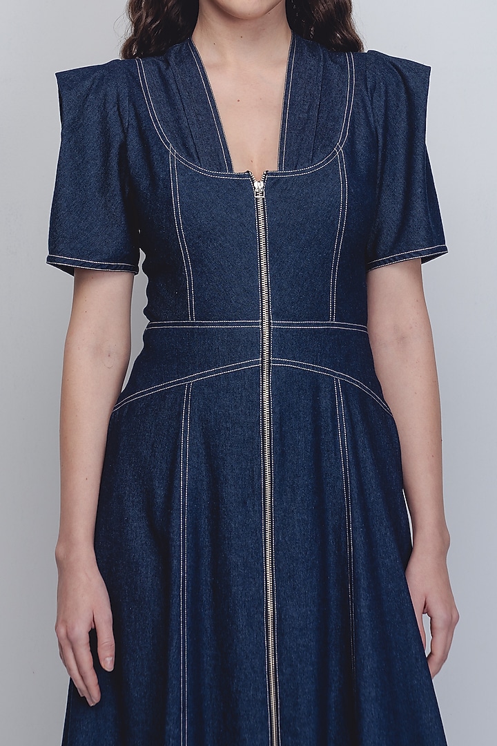 Blue Cotton Khadi Denim Vacation Dress by LEH STUDIOS at Pernia's Pop Up Shop
