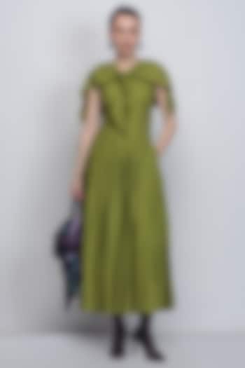 Parrot Green Linen Vacation Dress by LEH STUDIOS at Pernia's Pop Up Shop