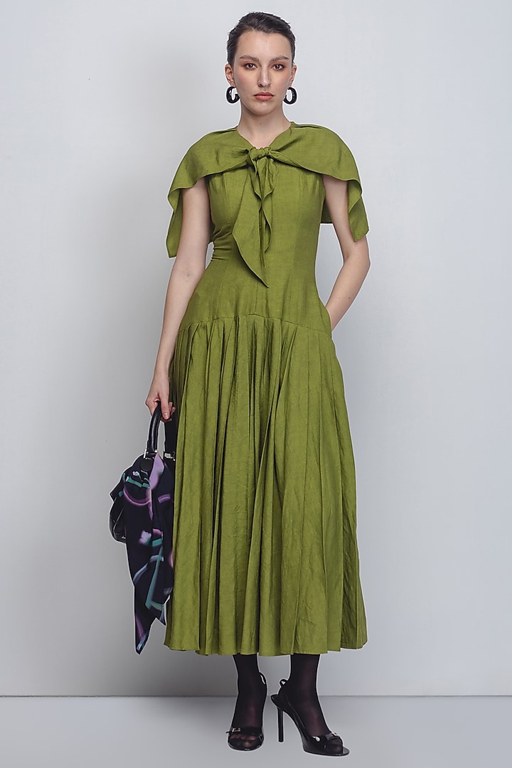 Parrot Green Linen Vacation Dress by LEH STUDIOS at Pernia's Pop Up Shop