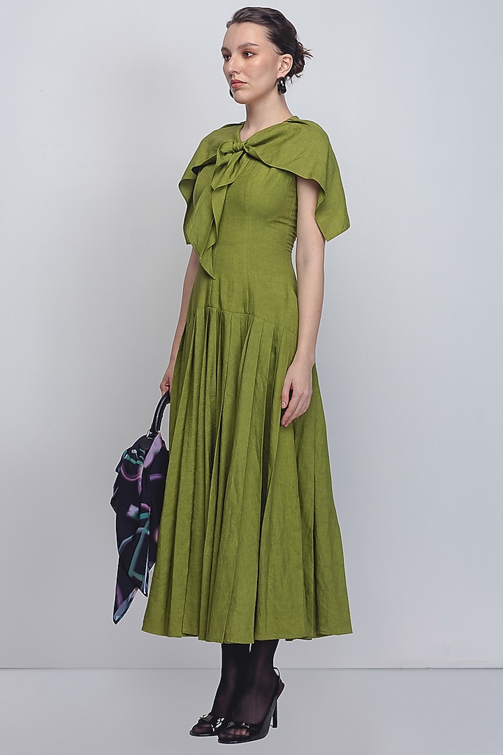 Parrot Green Linen Vacation Dress by LEH STUDIOS at Pernia's Pop Up Shop