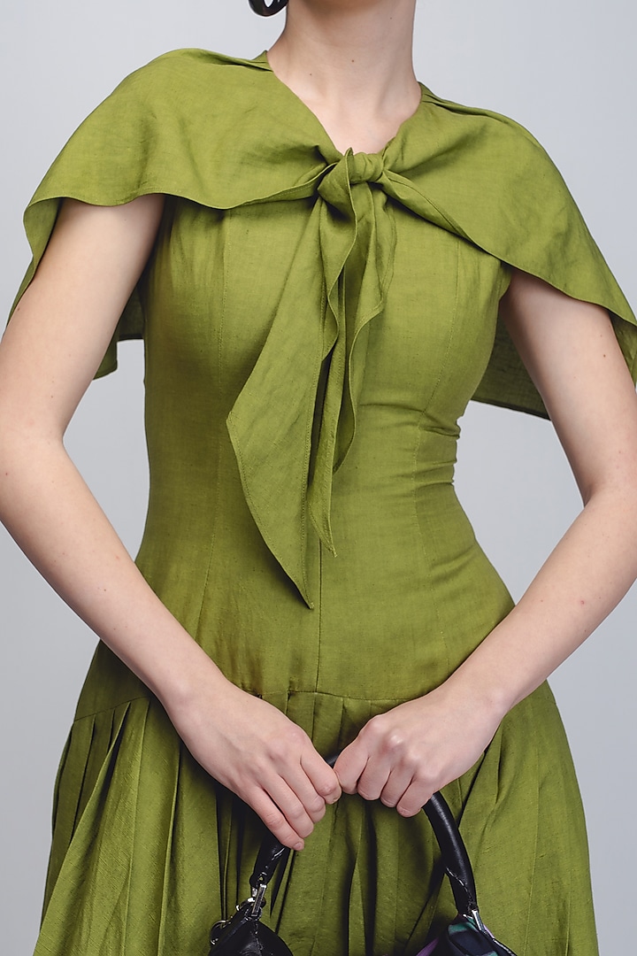 Parrot Green Linen Vacation Dress by LEH STUDIOS at Pernia's Pop Up Shop