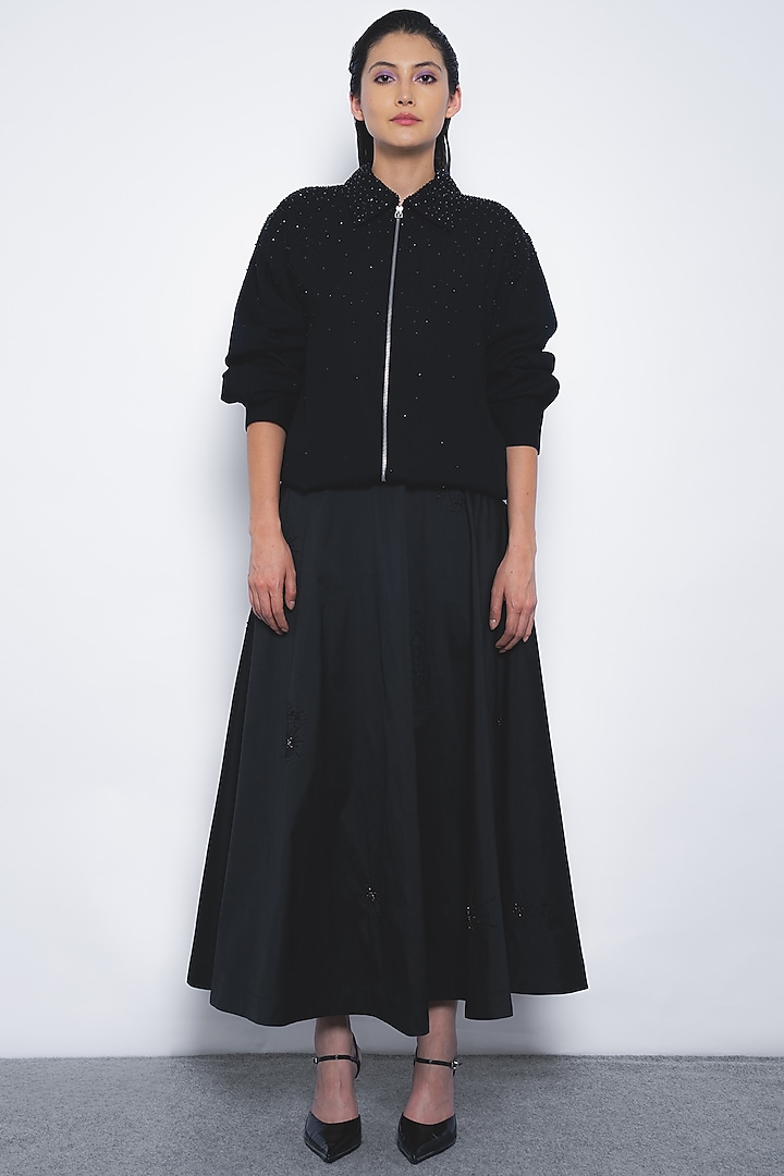 Black Viscose A-Line Pleated Maxi Skirt by Leh at Pernia's Pop Up Shop