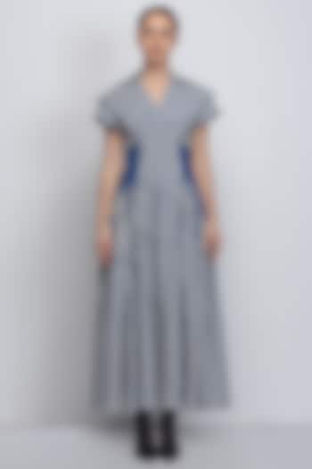 Cobalt & White Cotton Poplin Striped Vacation Dress by LEH STUDIOS at Pernia's Pop Up Shop