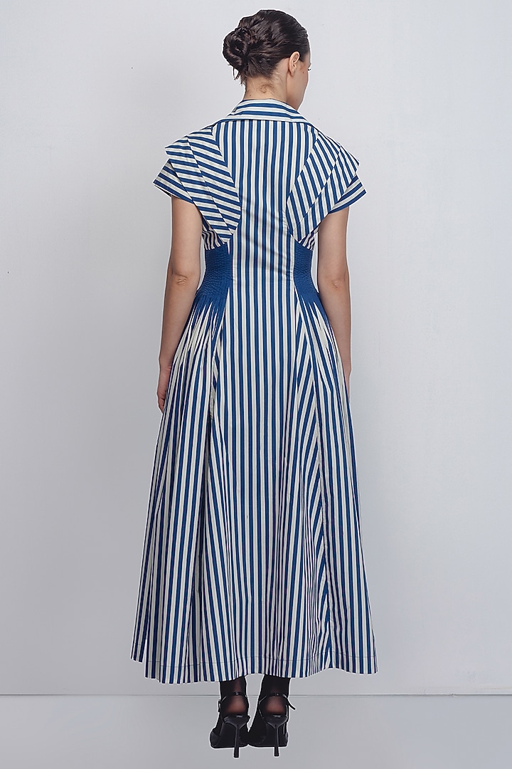 Cobalt & White Cotton Poplin Striped Vacation Dress by LEH STUDIOS at Pernia's Pop Up Shop