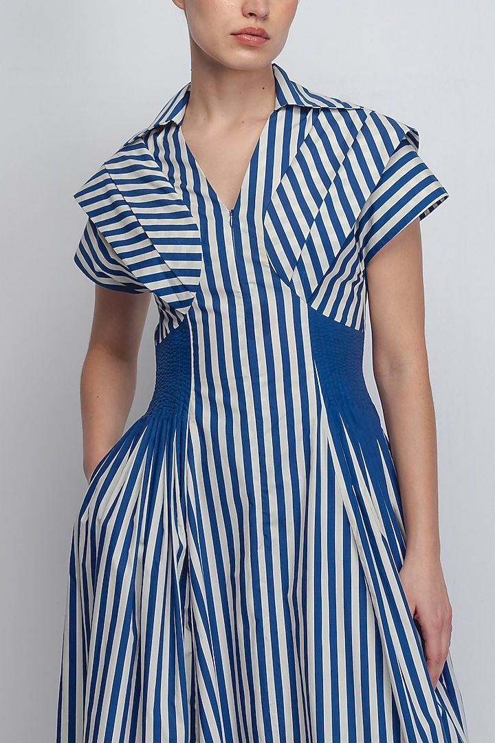 Cobalt & White Cotton Poplin Striped Vacation Dress by LEH STUDIOS at Pernia's Pop Up Shop