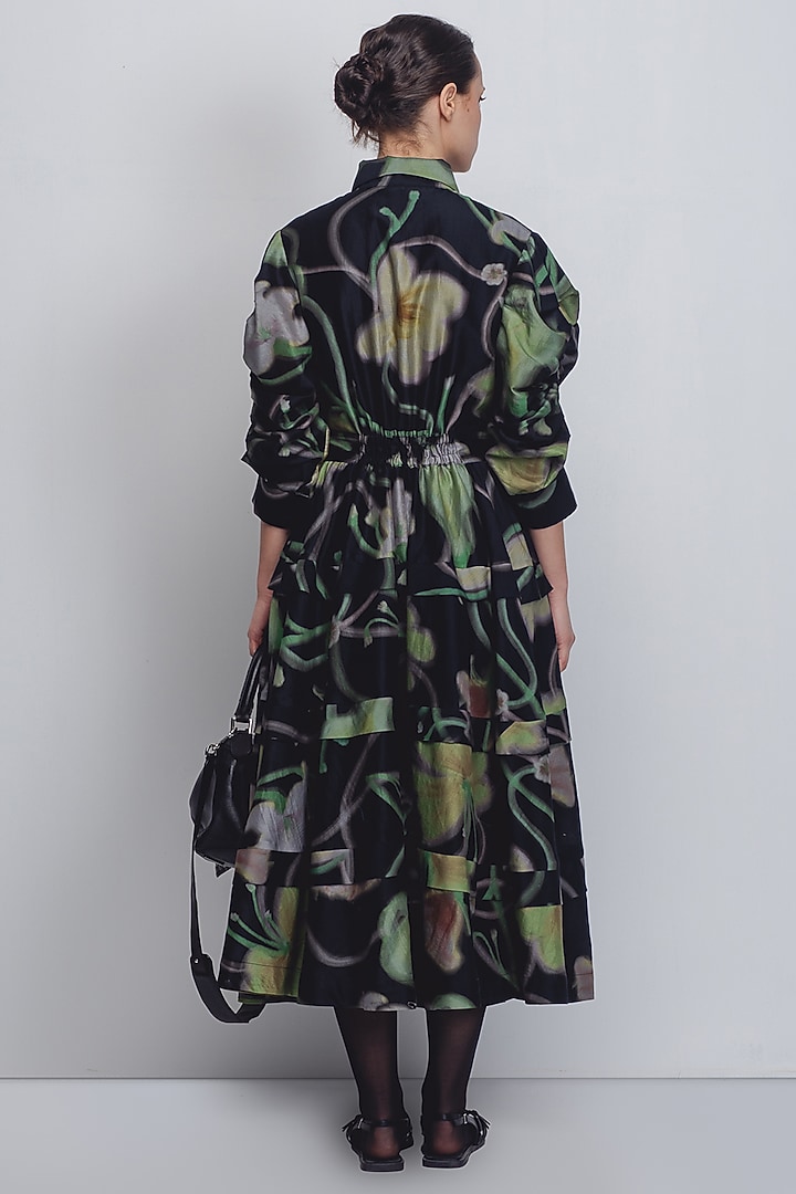 Black Cotton Silk & Chanderi Printed Cocktail Dress by LEH STUDIOS at Pernia's Pop Up Shop
