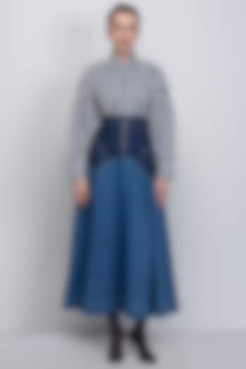 Denim Blue Cotton Khadi Denim & Cotton Poplin Vacation Dress by LEH STUDIOS at Pernia's Pop Up Shop