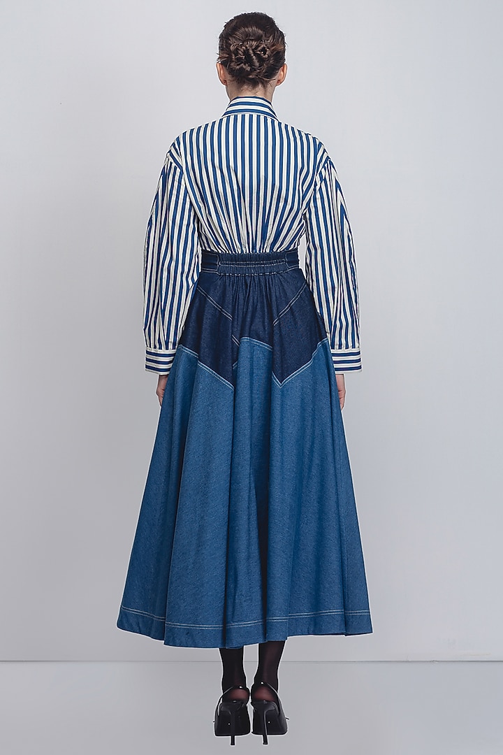Denim Blue Cotton Khadi Denim & Cotton Poplin Vacation Dress by LEH STUDIOS at Pernia's Pop Up Shop