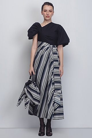 Black & White Striped Cotton Poplin Dress by LEH STUDIOS