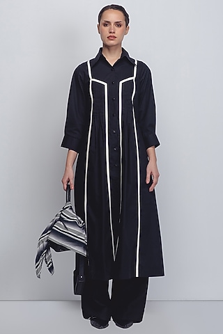 Black Cotton Poplin Dress by LEH STUDIOS