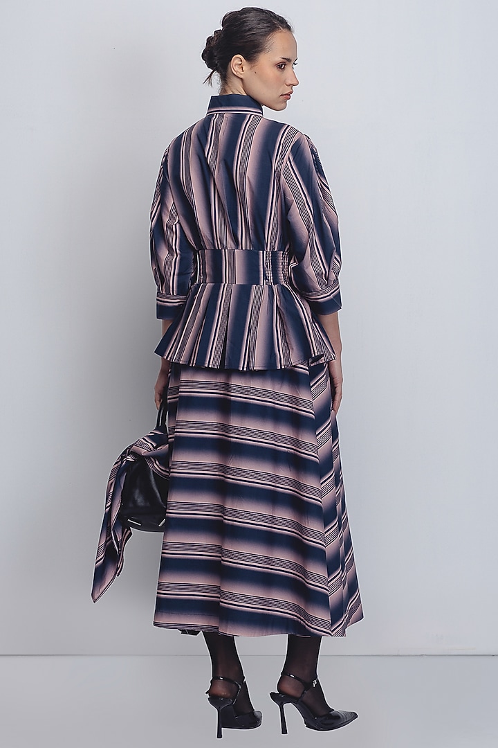 Navy Blue & Pink Cotton Striped Vacation Dress by LEH STUDIOS at Pernia's Pop Up Shop