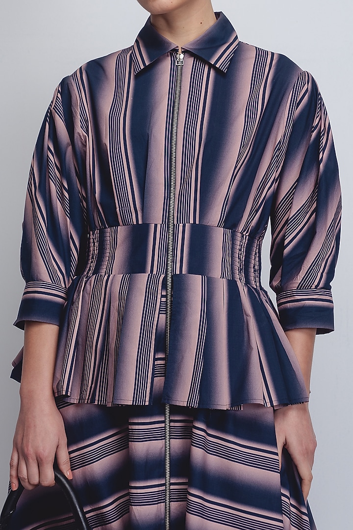 Navy Blue & Pink Cotton Striped Vacation Dress by LEH STUDIOS at Pernia's Pop Up Shop