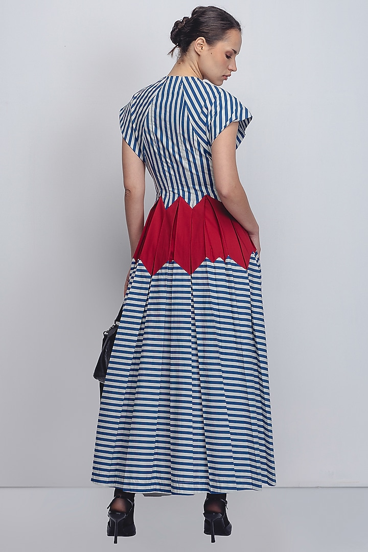Blue & White Cotton Striped Vacation Dress by LEH STUDIOS at Pernia's Pop Up Shop