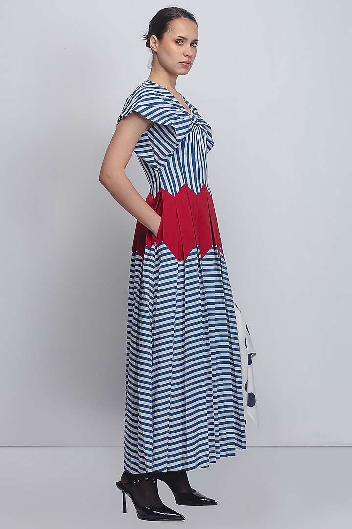 Blue & White Cotton Striped Vacation Dress by LEH STUDIOS at Pernia's Pop Up Shop