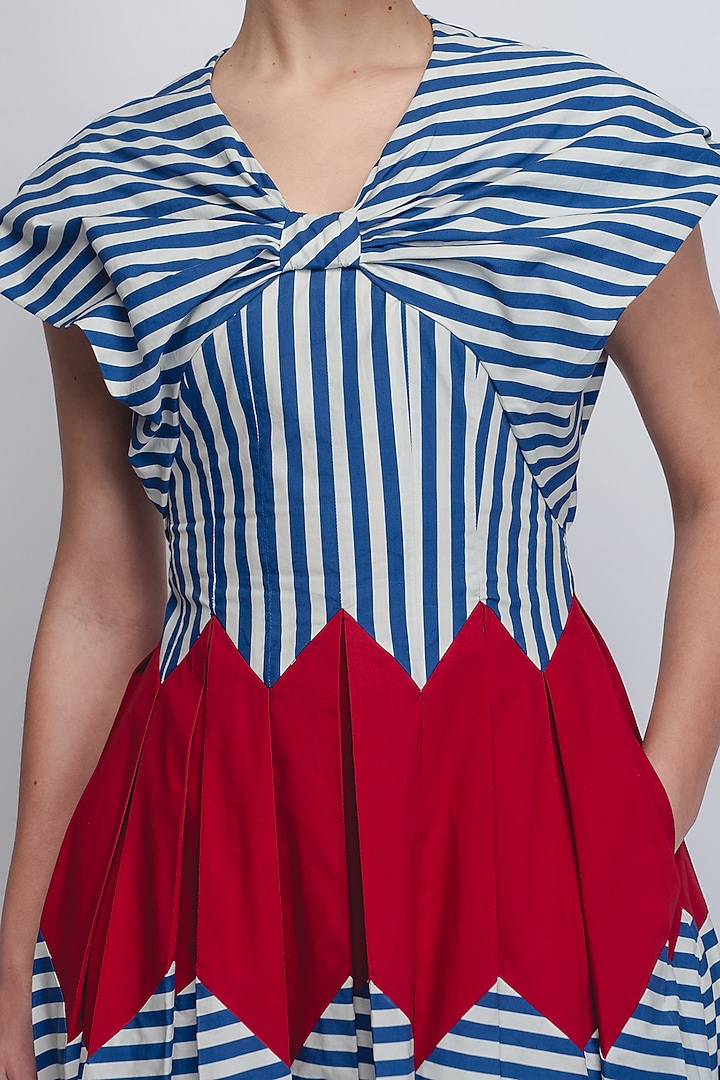 Blue & White Cotton Striped Vacation Dress by LEH STUDIOS at Pernia's Pop Up Shop