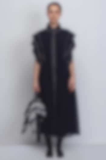 Black Viscose & Polyester Midi Vacation Dress by LEH STUDIOS at Pernia's Pop Up Shop