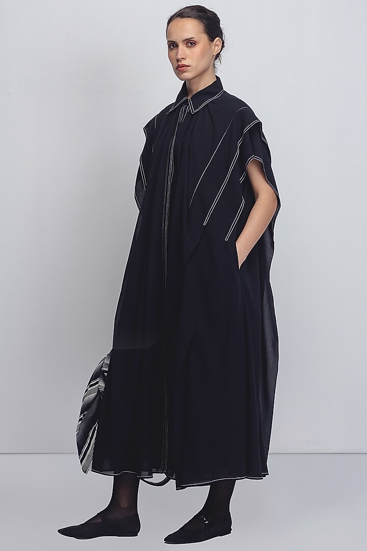 Black Viscose & Polyester Midi Vacation Dress by LEH STUDIOS at Pernia's Pop Up Shop