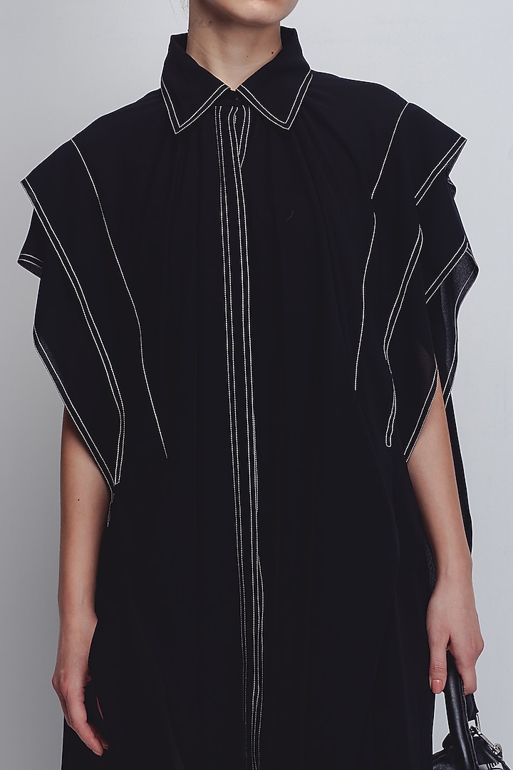 Black Viscose & Polyester Midi Vacation Dress by LEH STUDIOS at Pernia's Pop Up Shop