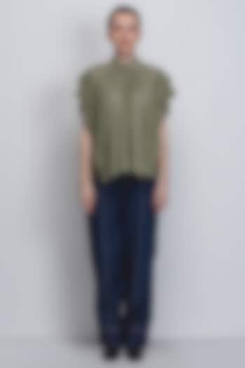 Green Georgette Striped Top by LEH STUDIOS at Pernia's Pop Up Shop