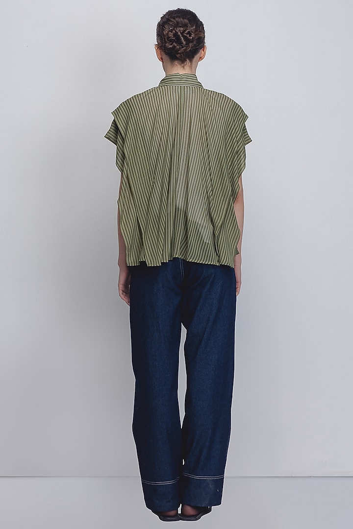 Green Georgette Striped Top by LEH STUDIOS at Pernia's Pop Up Shop