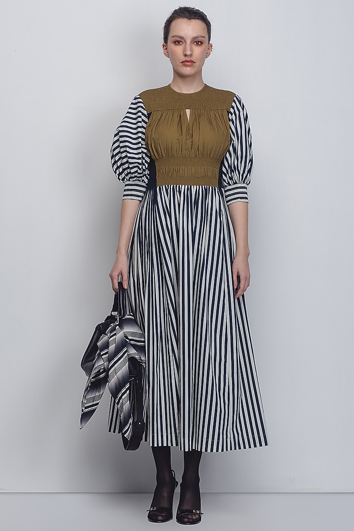 Black & White Cotton Striped Vacation Dress by LEH STUDIOS at Pernia's Pop Up Shop