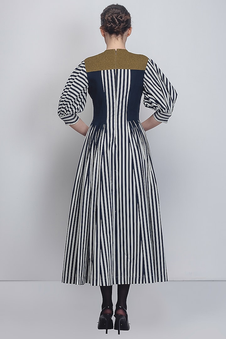 Black & White Cotton Striped Vacation Dress by LEH STUDIOS at Pernia's Pop Up Shop