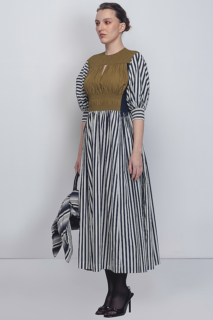 Black & White Cotton Striped Vacation Dress by LEH STUDIOS at Pernia's Pop Up Shop