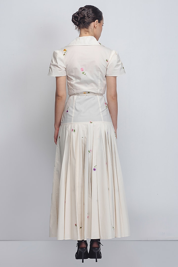White Cotton Embroidered Cocktail Dress by LEH STUDIOS at Pernia's Pop Up Shop