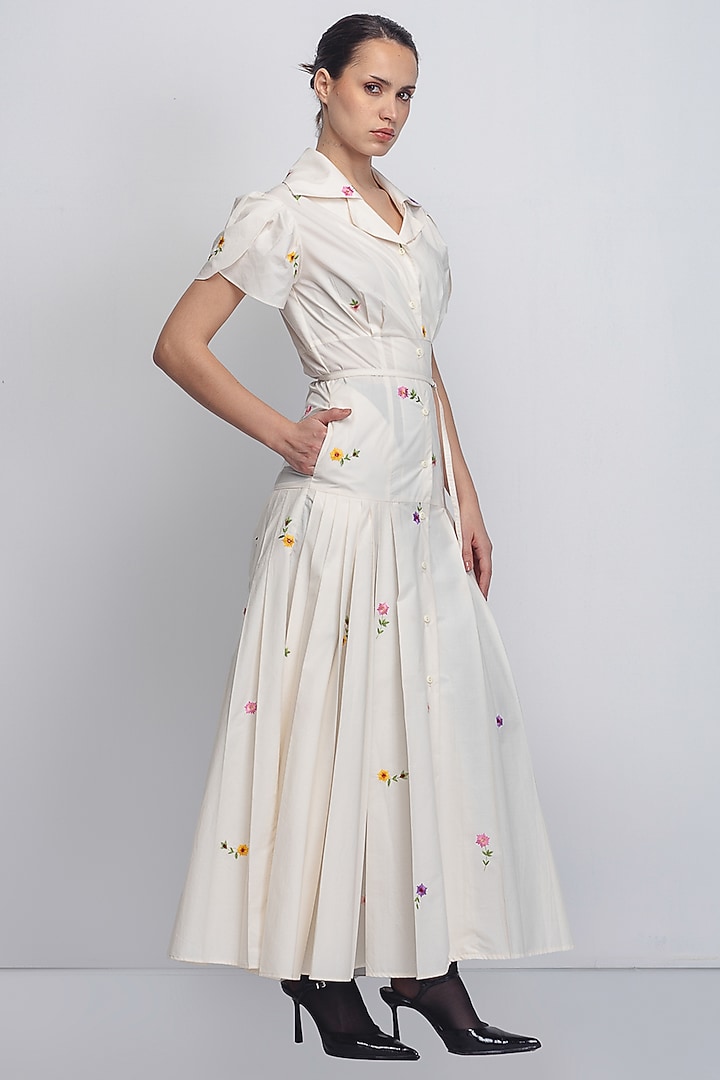 White Cotton Embroidered Cocktail Dress by LEH STUDIOS at Pernia's Pop Up Shop