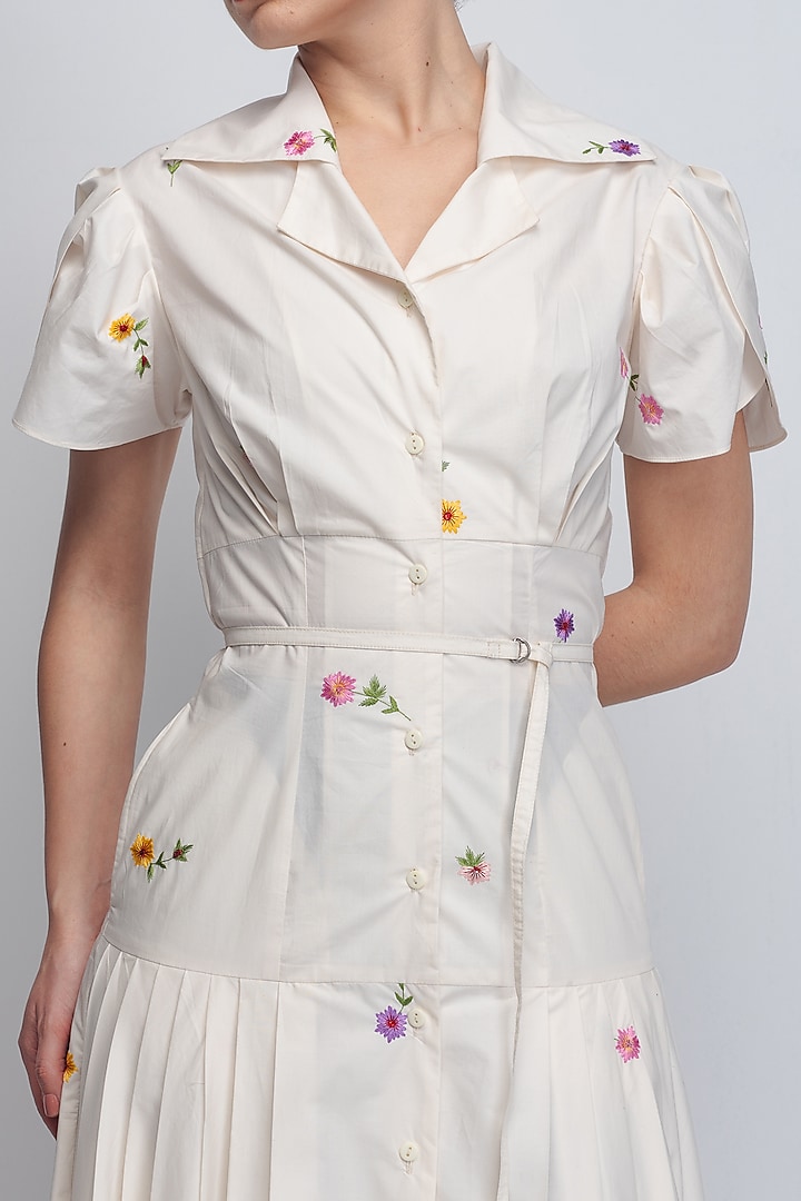 White Cotton Embroidered Cocktail Dress by LEH STUDIOS at Pernia's Pop Up Shop