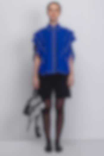 Electric Blue Viscose & Polyester Top by LEH STUDIOS at Pernia's Pop Up Shop