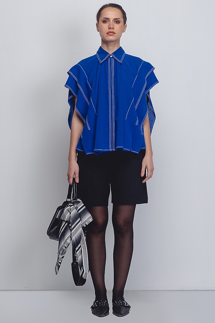Electric Blue Viscose & Polyester Top by LEH STUDIOS at Pernia's Pop Up Shop