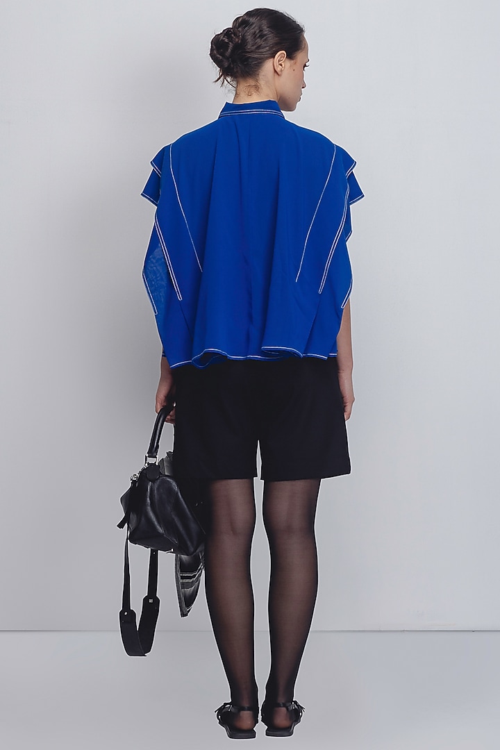 Electric Blue Viscose & Polyester Top by LEH STUDIOS at Pernia's Pop Up Shop