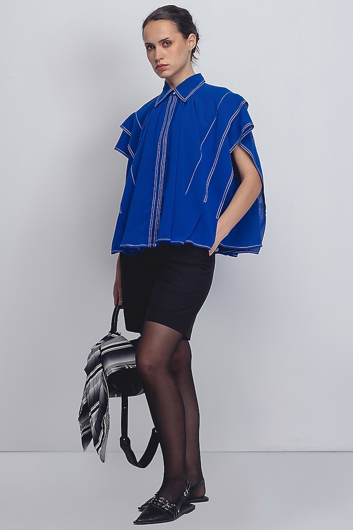 Electric Blue Viscose & Polyester Top by LEH STUDIOS at Pernia's Pop Up Shop