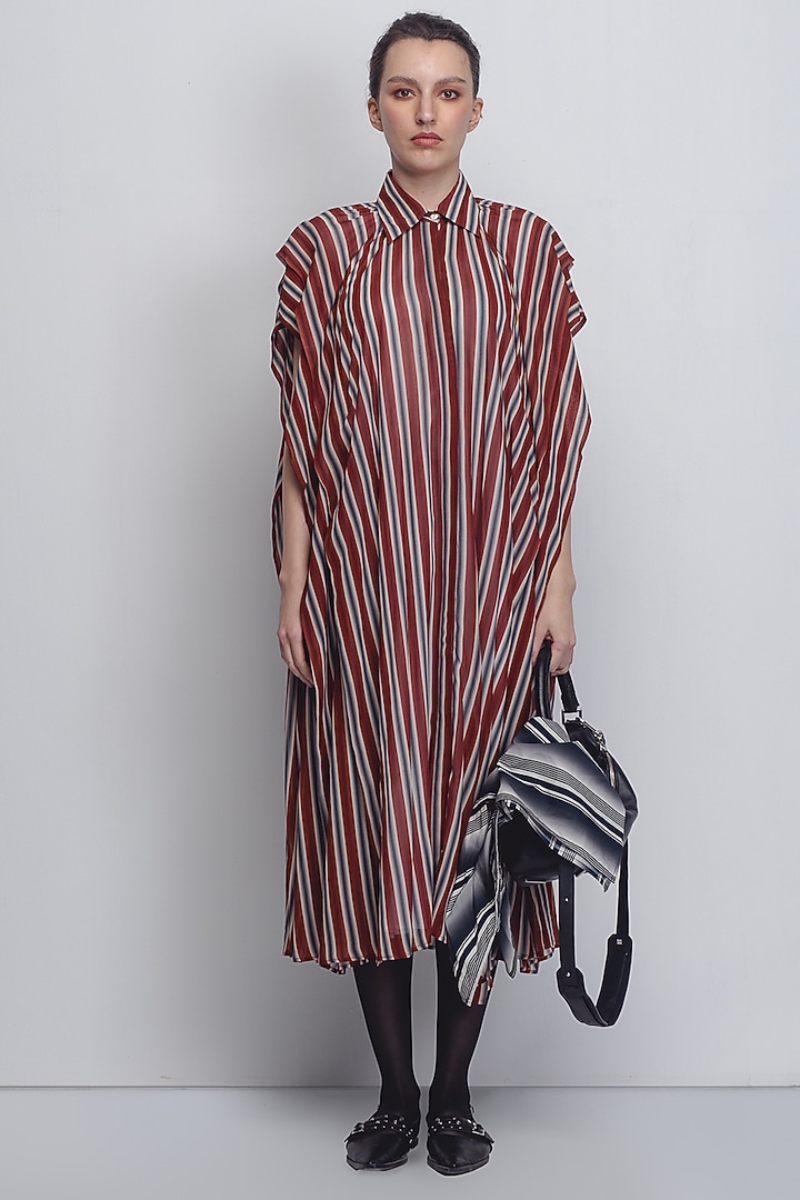 Multi-Colored Georgette & Viscose Striped Vacation Dress by LEH STUDIOS at Pernia's Pop Up Shop