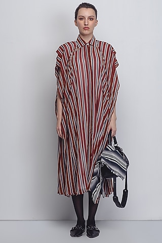 Multi-Colored Georgette & Viscose Striped Dress by LEH STUDIOS