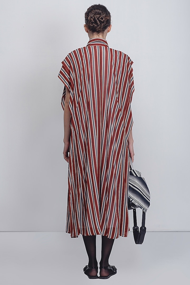 Multi-Colored Georgette & Viscose Striped Vacation Dress by LEH STUDIOS at Pernia's Pop Up Shop