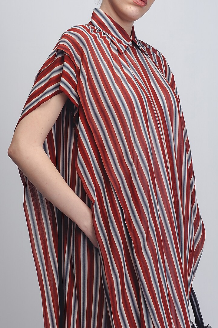Multi-Colored Georgette & Viscose Striped Vacation Dress by LEH STUDIOS at Pernia's Pop Up Shop